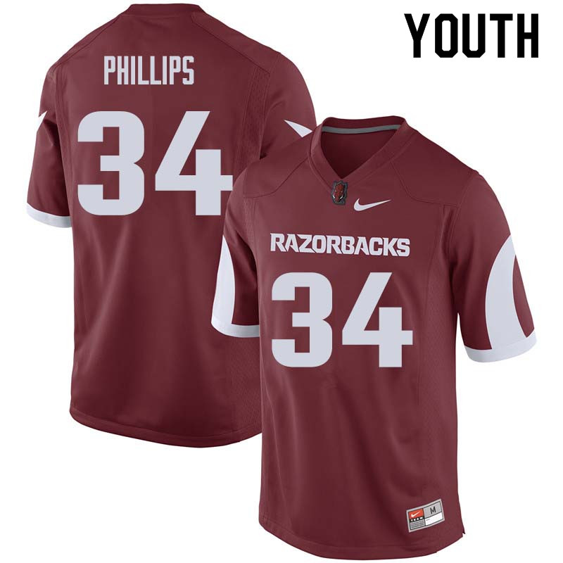 Youth #34 Tyler Phillips Arkansas Razorback College Football Jerseys Sale-Cardinal